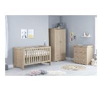 Babymore Luno Oak Effect 3 Piece Set Cot Bed Chest Wardrobe, Brown