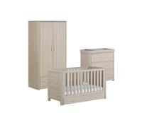 Babymore Luno Oak Room Set 3 Pieces With Drawer - Cot Bed Chest Wardrobe, Brown