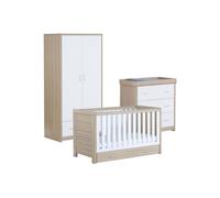 Babymore Luno White Oak Room Set 3 Pieces With Drawer - Cot Bed Chest Wardrobe, White