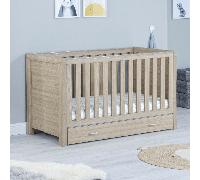 Babymore Luno Cot Bed With Drawer - Oak, Brown