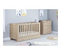 Babymore Luno Oak 2 Piece Plus Room Set - Cot Bed with Drawer & Chest