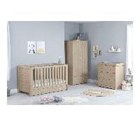 Babymore Luno Oak 3 Piece Plus Room Set - Cot Bed with Drawer, Chest & Wardrobe