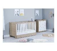 Babymore Luno White Oak 2 Piece Plus Room Set - Cot Bed with Drawer & Chest