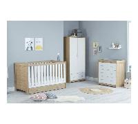 Babymore Luno White Oak 3 Piece Plus Room Set - Cot Bed with Drawer, Chest & Wardrobe
