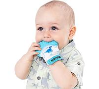 BabyNoms ® Teething Mitten | The Original Teething Paw | Safe Silicone Teething Toy or Teething Ring Provides Self-Soothing Teething Relief | Dino Blue Teether