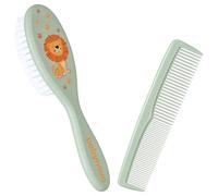 babynova Comb & Brush Set - Extra Soft Natural Nylon Bristles Hair Care Set for Babies & Toddlers - Gentle Grooming for Sensitive Scalps - for Dry and Wet Use - BPA Free - Lion Green