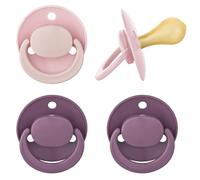 babynova Round Latex Dummy for Babies from 6-24 Months - Set of 4 Cherry Dummies - Natural BPA Free Rubber Latex - Made in Germany - Pink & Purple