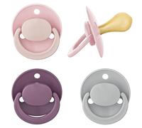 babynova Round Latex Dummy for Babies from 6-24 Months - Set of 4 Cherry Dummies - Natural BPA Free Rubber Latex - Made in Germany - Pink & Grey