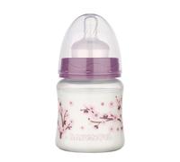 babynova Wide Neck Baby Bottle 150ml with Anti Colic Slow Flow Silicone Teat - Made in Germany - BPA-Free - Cherry Blossom