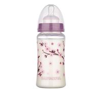 babynova Wide Neck Baby Bottle 300ml with Anti Colic Medium Flow Silicone Teat - Made in Germany - BPA-Free - Cherry Blossom