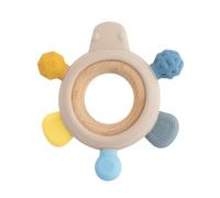 babynova Wood and Silicone Teether- from 3+ Months - Teething Rings Baby Toy - Tooth and Gum Pain Relief - Play & Learn - Early Motor Skills Development - BPA-Free - Yellow Blue