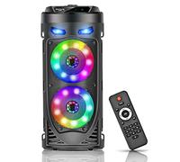 BabYoung Portable Bluetooth Speaker, 30W Wireless Speaker with Double 4'' Full range Stereo Sound, Mixed Color LED Lights, Remote, Supports EQ, TWS, USB, TF, AUX, Loud for Travel, Home, Party(1 Pcs)