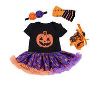 BabyPreg My First Halloween Costume for Infant Girl Thanksgiving Costume Pumpkin Dress Up Baby Dress Set (Black Purple, 6-9 Months)