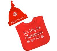 BabyPrem Baby Bib & Hat Set My 1st Christmas Spoil Me Clothes Boy Girl Red 6-12 MONTHS