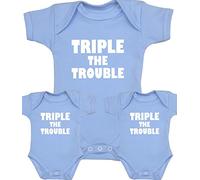 BabyPrem Baby Bodysuits Triple The Trouble Triplet Clothes Vests 3 BLUE NEWBORN