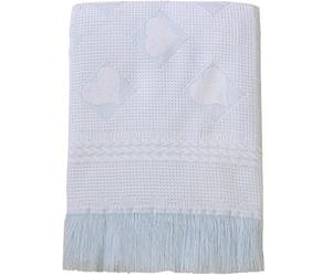 BabyPrem Baby Large Soft Acrylic Hearts Shawl Blanket 122 x 122cm BLUE