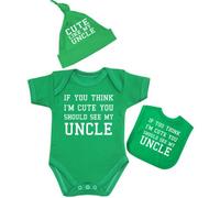 BabyPrem If You Think I'm Cute See My Uncle Baby Bodysuit Set 0-12 mths 6-9 Green