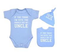 BabyPrem If You Think I'm Cute See My Uncle Baby Bodysuit Set 0-12 mths SKY 0-3