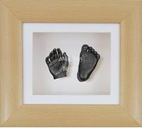 BabyRice 3D Baby Boy Casting Kit Beech Wood Effect Frame Pewter Foot Casts