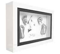 BabyRice 3D Baby Casting Kit with Deluxe Deep Box White Wooden Frame - Silver Casts