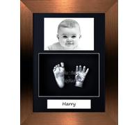 BabyRice Baby Casting Kit / 11.5x8.5" Brushed Bronze Frame/Black 3 Hole Portrait Mount/Black Backing/Silver Paint