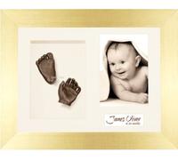 BabyRice Baby Casting Kit / 11.5x8.5" Brushed Gold Frame/Cream 3 Hole Mount/Cream Backing/Bronze Paint