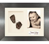 BabyRice Baby Casting Kit / 11.5x8.5" Brushed Pewter Frame/Cream 3 Hole Mount/Cream Backing/Bronze Paint