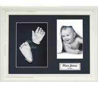 BabyRice Baby Casting Kit / 11.5x8.5" Shabby Chic Cream Frame/Black 3 Hole Mount/Black Backing/Silver Paint