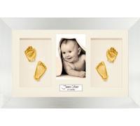 BabyRice Baby Casting Kit / 14.5x8.5" Brushed Silver Frame/Cream 4 Hole Mount/Cream Backing/Gold Paint