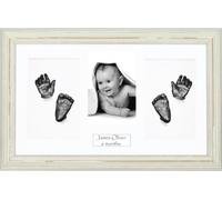 BabyRice Baby Casting Kit / 14.5x8.5" Shabby Chic Cream Frame/White 4 Hole Mount/White Backing/Pewter Paint