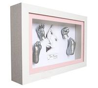 BabyRice Baby Girl Gift 3D Hand and Foot Casting Kit with Deluxe White Wooden Photo Cast Frame - Silver Casts