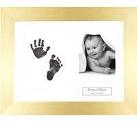 BabyRice Baby Hand & Footprint Kit Brushed Gold Frame/White 3 Hole Mount/Black Inkless Prints