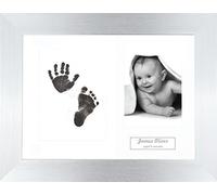 BabyRice Baby Hand & Footprint Kit Brushed Silver with Black Trim Frame/White 3 Hole Mount/Black Inkless Prints