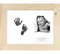 BabyRice Baby Hand & Footprint Kit Natural Pine Frame/White 3 Hole Mount/Black Inkless Prints