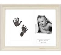 BabyRice Baby Hand & Footprint Kit Shabby Chic Cream Frame/White 3 Hole Mount/Black Inkless Prints