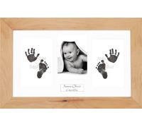 BabyRice Baby Hand & Footprints Kit/Black Inkless Prints/Beechwood Wooden Frame with White Mount Display