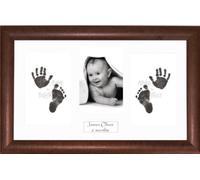 BabyRice Baby Hand & Footprints Kit/Black Inkless Prints/Dark Wooden Frame with White Mount Display