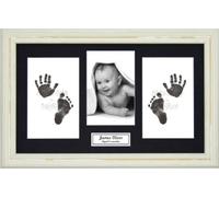 BabyRice Baby Hand & Footprints Kit/Black Inkless Prints/Shabby Chic Cream Frame with Black Mount Display