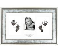 BabyRice Baby Hand & Footprints Kit/Black Inkless Prints/Urban Silver Metals Effect Frame with White Mount Display