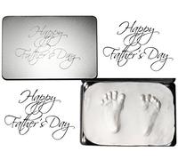 BabyRice Father's Day Gift Keepsake Tin - Baby Handprints Footprints Kit - Soft Imprint Clay - Choose Colour (White Clay)