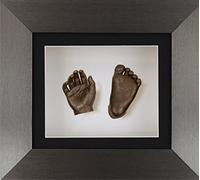 BabyRice New Baby Casting Kit with 6x5" Brushed Pewter 3D Box Display Frame/Black Mount/White Backing/Bronze Paint