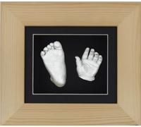 BabyRice New Baby Casting Kit with 6x5" Natural Pine 3D Box Display Frame/Black Mount/Black Backing/Silver Paint
