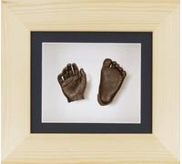 BabyRice New Baby Casting Kit with 6x5" Natural Pine 3D Box Display Frame/Black Mount/White Backing/Bronze Paint