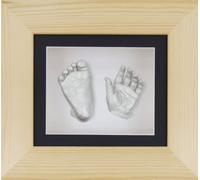 BabyRice New Baby Casting Kit with 6x5" Natural Pine 3D Box Display Frame/Black Mount/White Backing/Silver Paint
