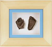 BabyRice New Baby Casting Kit with 6x5" Natural Pine 3D Box Display Frame/Blue Mount/White Backing/Bronze Paint