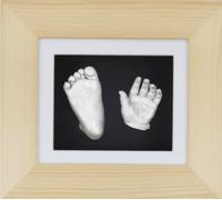 BabyRice New Baby Casting Kit with 6x5" Natural Pine 3D Box Display Frame/White Mount/Black Backing/Silver Paint