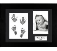 BabyRice New Baby Handprint Footprint Kit, Inkless Wipe with Black Display Frame, Black Mount 0-3 yrs