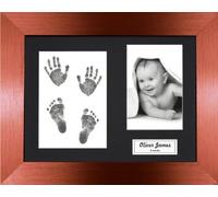 BabyRice New Baby Handprint Footprint Kit, Inkless Wipe with Brushed Bronze Display Frame, Black Mount 0-3 yrs