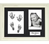 BabyRice New Baby Handprint Footprint Kit, Inkless Wipe with Shabby Chic Cream Display Frame, Black Mount 0-3 yrs