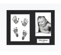 BabyRice New Baby Handprint Footprint Kit, Inkless Wipe with White Display Frame, Black Mount 0-3 yrs